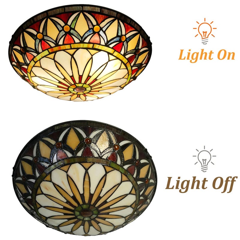 ARTZONE Tiffany Ceiling Lights, Stained Glass Ceiling Light 3-Lights 16 Inch Tiffany Flush Mount Ceiling Light for Bedroom Dining Living Room Entryway Foyer - Image 5